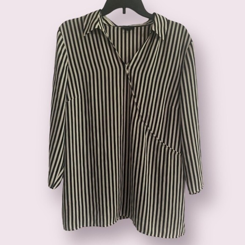 Talbots Black & White Striped Wrap Blouse-Size XL